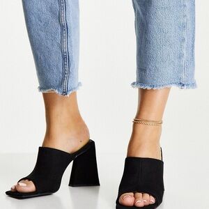 NWT ASOS Design Black Block Heel Mule Sandals